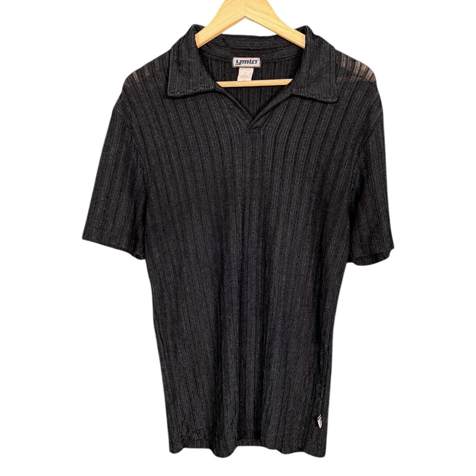 Young And Reckless Vintage 2000s Y2K YMLA Ribbed Texture Black Polo Shirt L Size US L / EU 52-54 / 3 - 1 Thumbnail