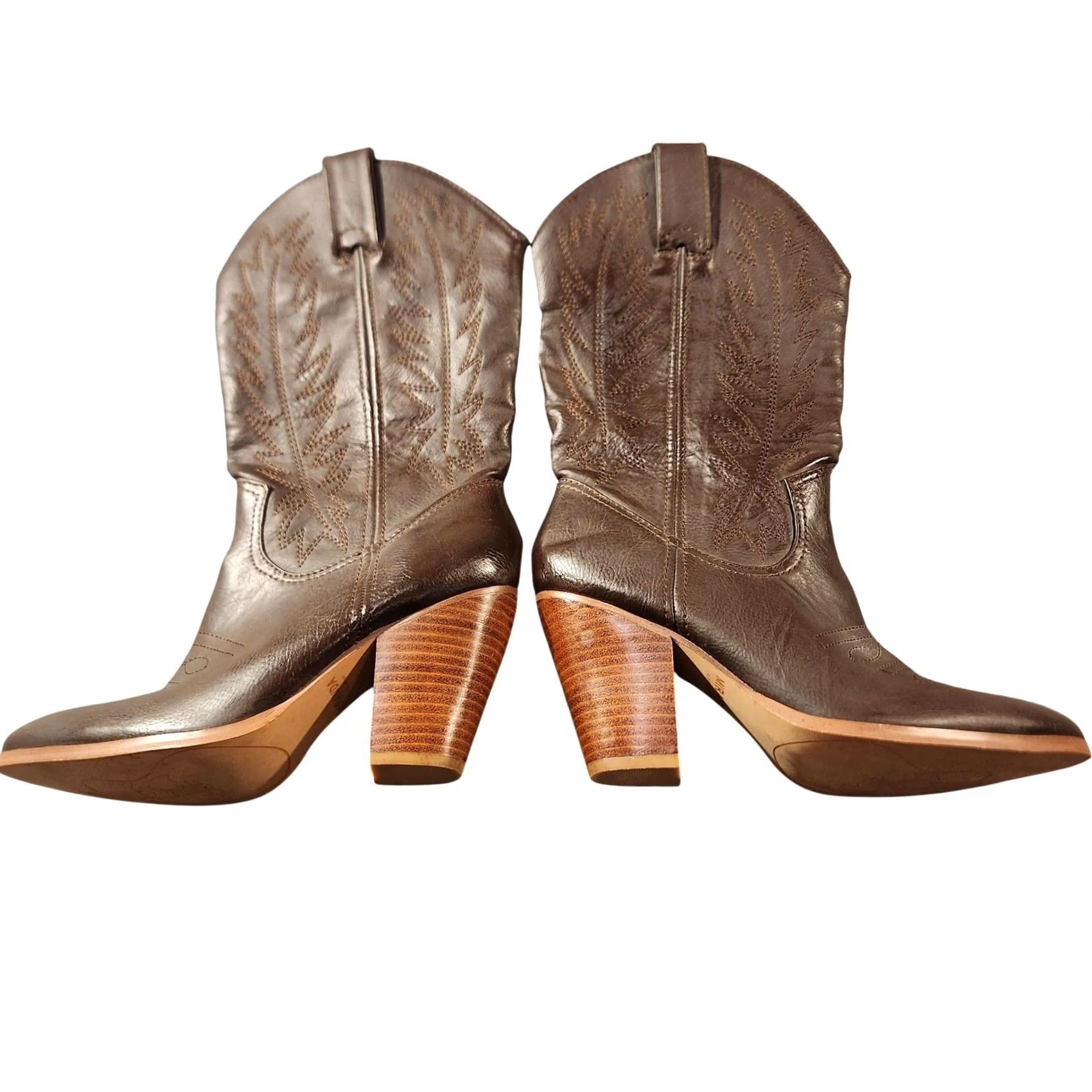 Vintage Miranda Boots Women S 7 Brown Western Mid-Calf Block Heel Cowgirl Style Boots Mens? Size US 7 / IT 37 - 2 Thumbnail