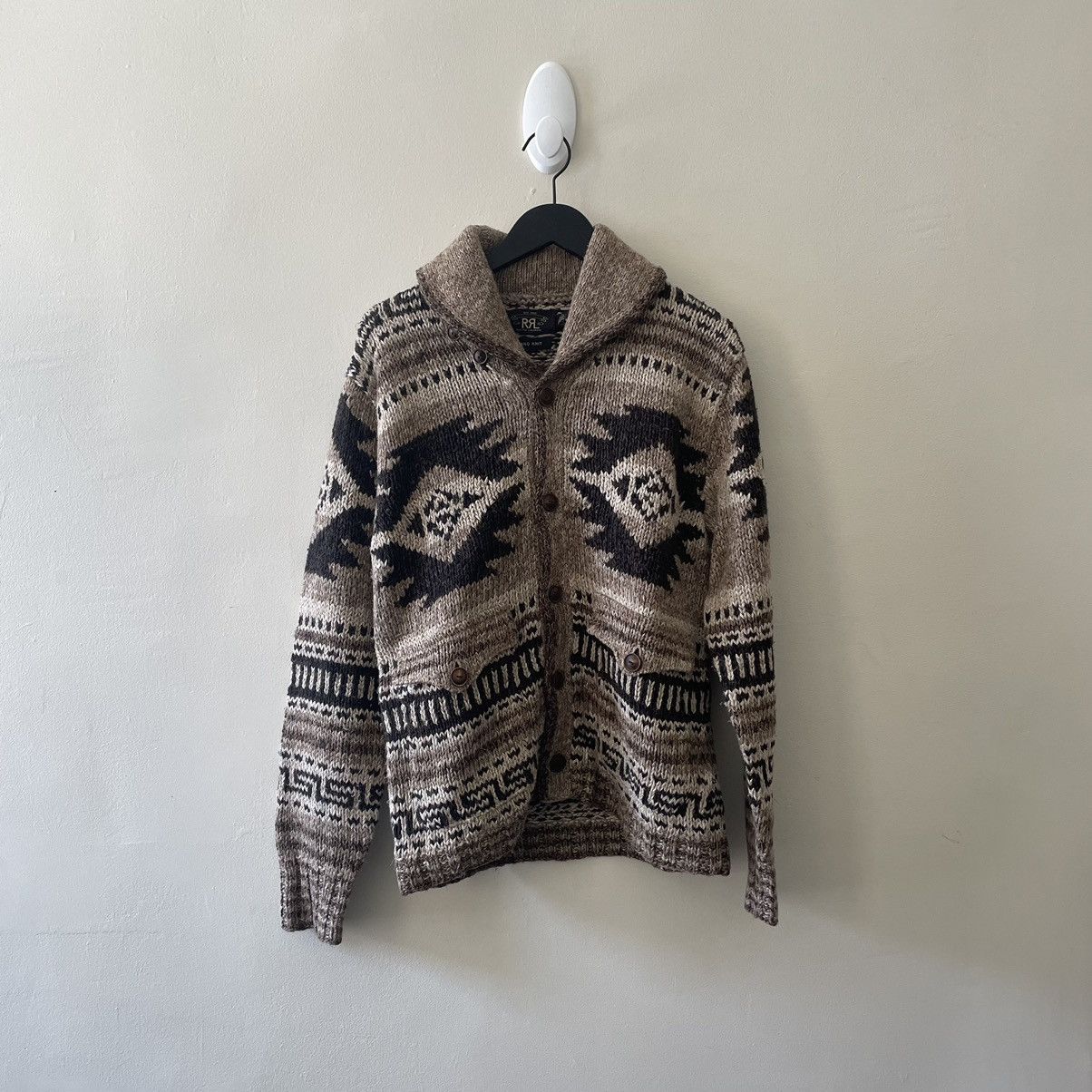 image of Rrl Ralph Lauren Rrl Hand Knit Cardigan in Brown, Men's (Size Small)