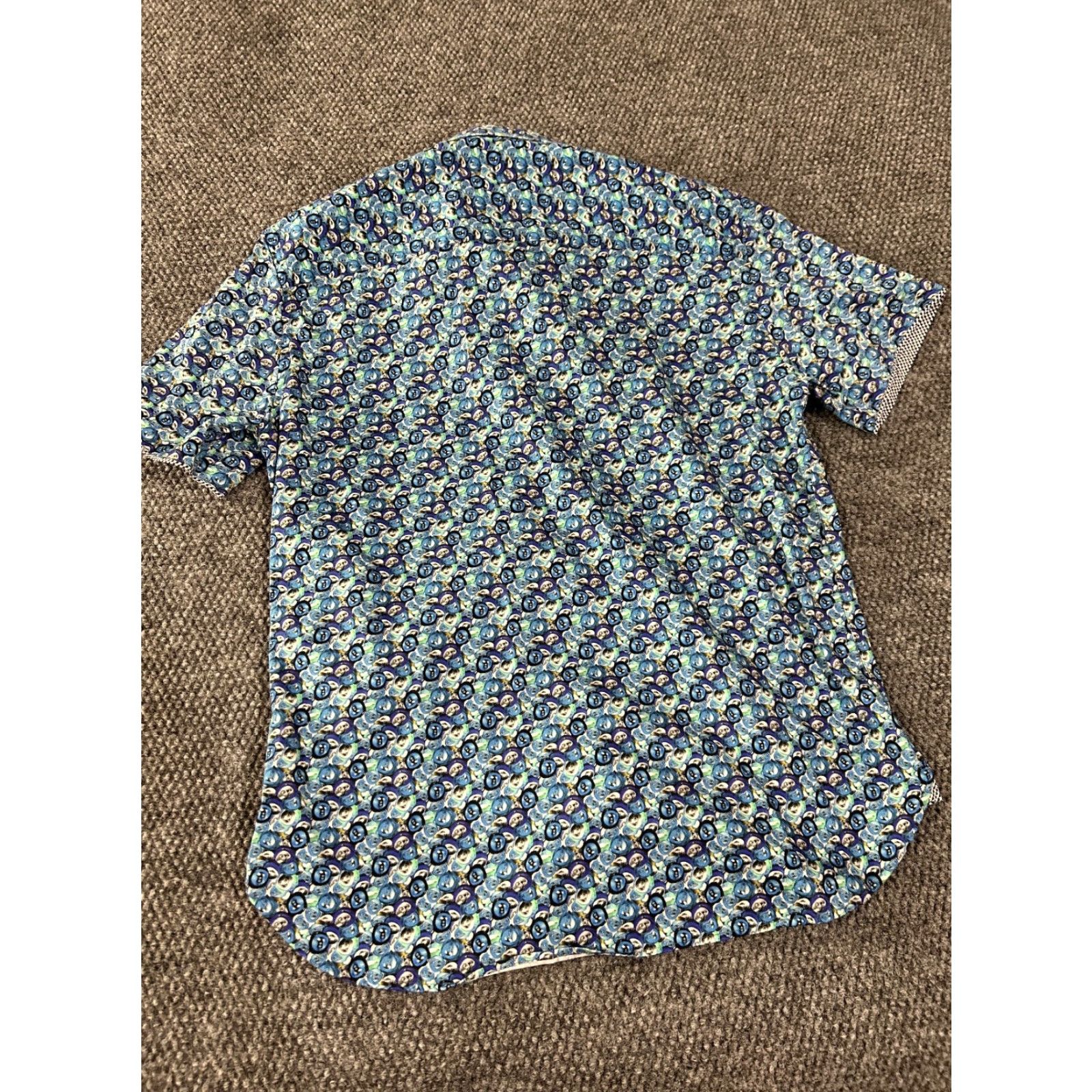 Luchiano Visconti Luchiano Visconti Blue Geometric Button-Up Shirt Mens Large Short Sleeve Collared Knit Cotton Front Button Size US L / EU 52-54 / 3 - 6 Thumbnail