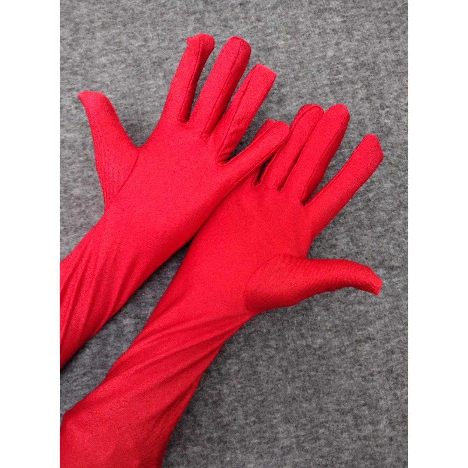Vintage VINTAGE Long Red Girls Satin Like Gloves Costume Gloves 20" Long Size ONE SIZE - 5 Thumbnail