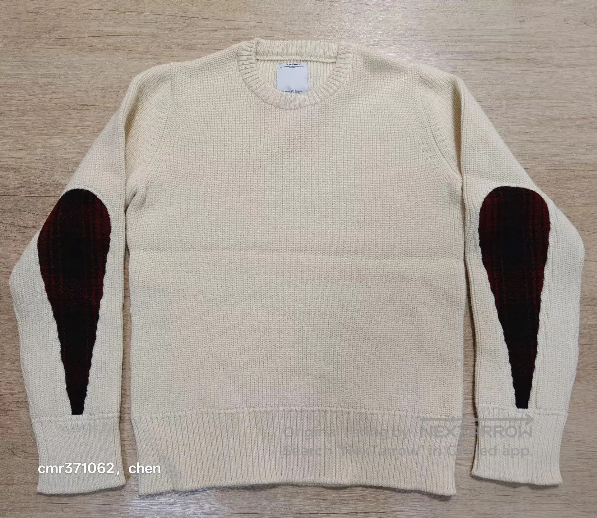 Visvim White Crewneck Sweater with Plaid Elbow Patches Size S. Size US S / EU 44-46 / 1 - 1 Thumbnail