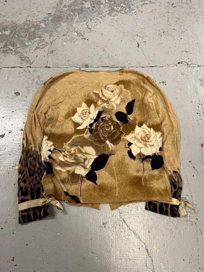 Roberto Cavalli 1990s Roberto Cavalli Rose Leopard Gradient Wool Beige Cardigan Size S / US 4 / IT 40 - 4 Thumbnail