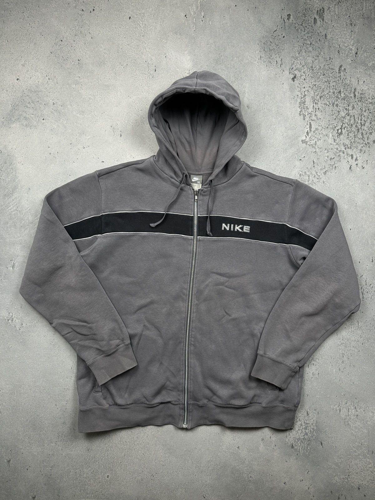 Nike Vintage Nike Grey Full-Zip Hoodie Contrast Stripe Panel 90s Size US XL / EU 56 / 4 - 1 Thumbnail