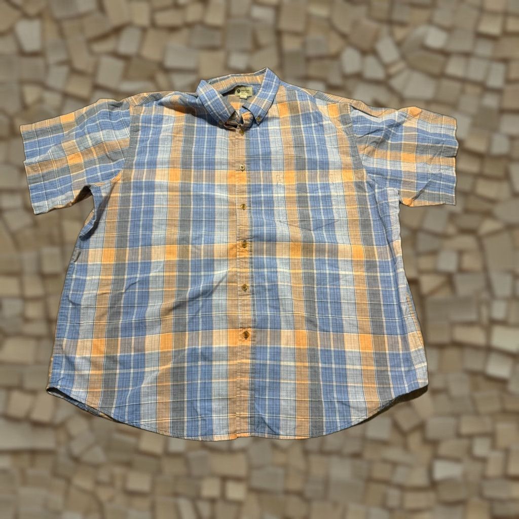 Haggar Haggar Shirts Men's XXL Blue Orange Short Sleeve Button Up Plaid Casual Shirt Size US XXL / EU 58 / 5 - 1 Thumbnail