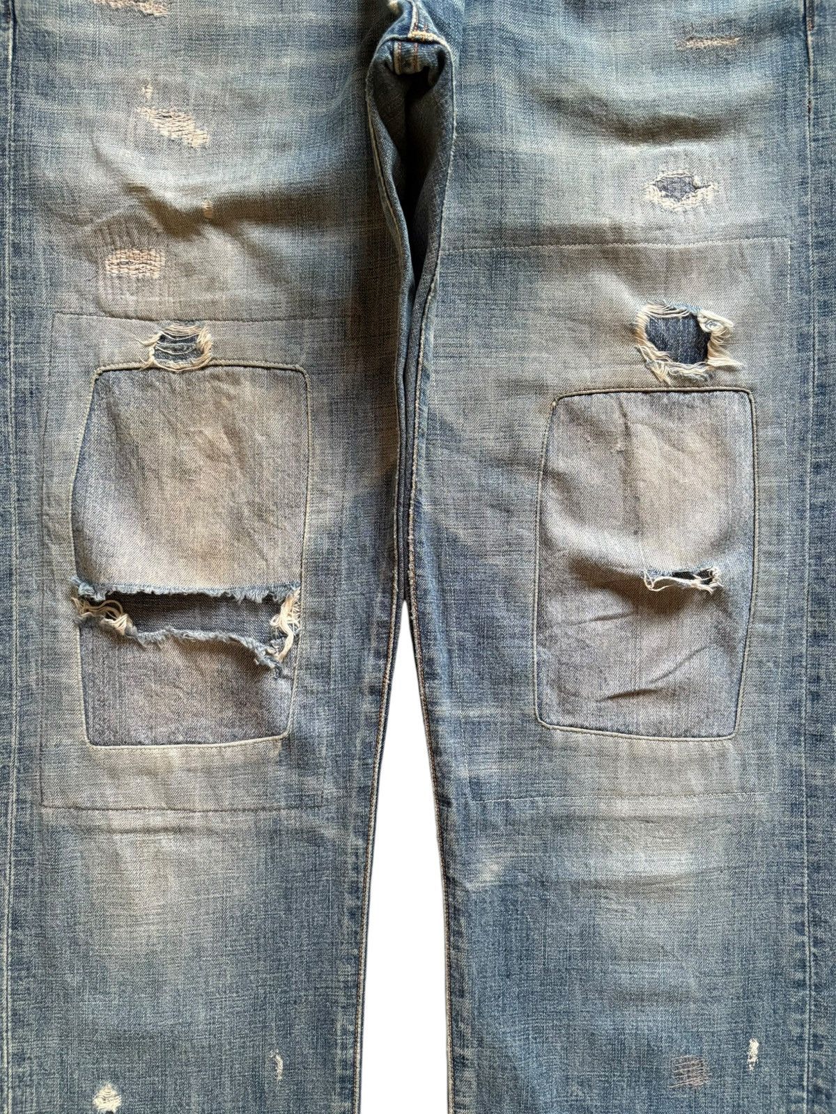 Japanese Brand × KMRii Vintage Rna Inc Buckle Back Faded Wash Distress Patch Jeans Size US 31 - 5 Thumbnail