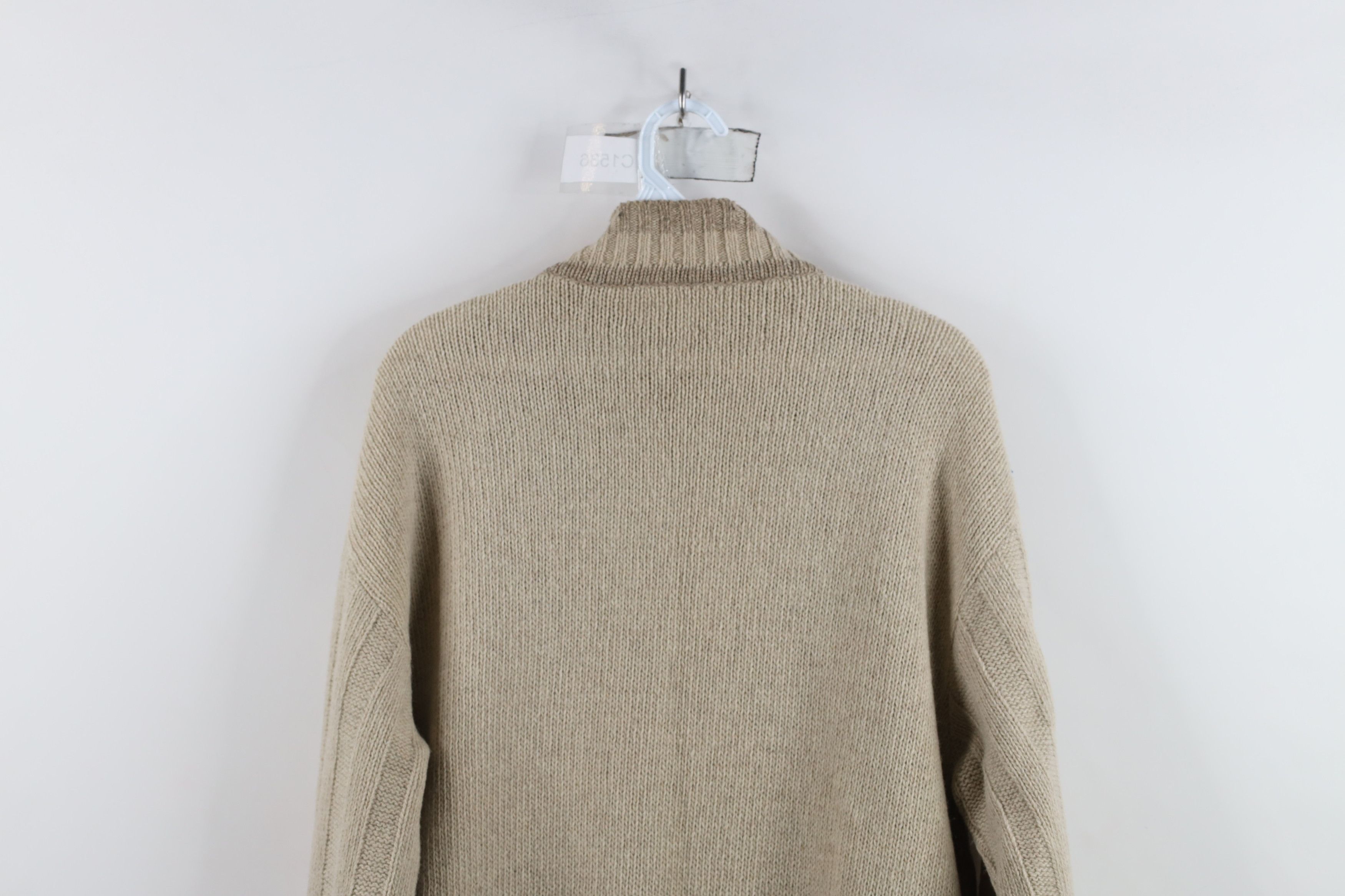 Vintage Vintage 90s Streetwear Ribbed Knit Mock Neck Sweater Beige Size US M / EU 48-50 / 2 - 9 Thumbnail