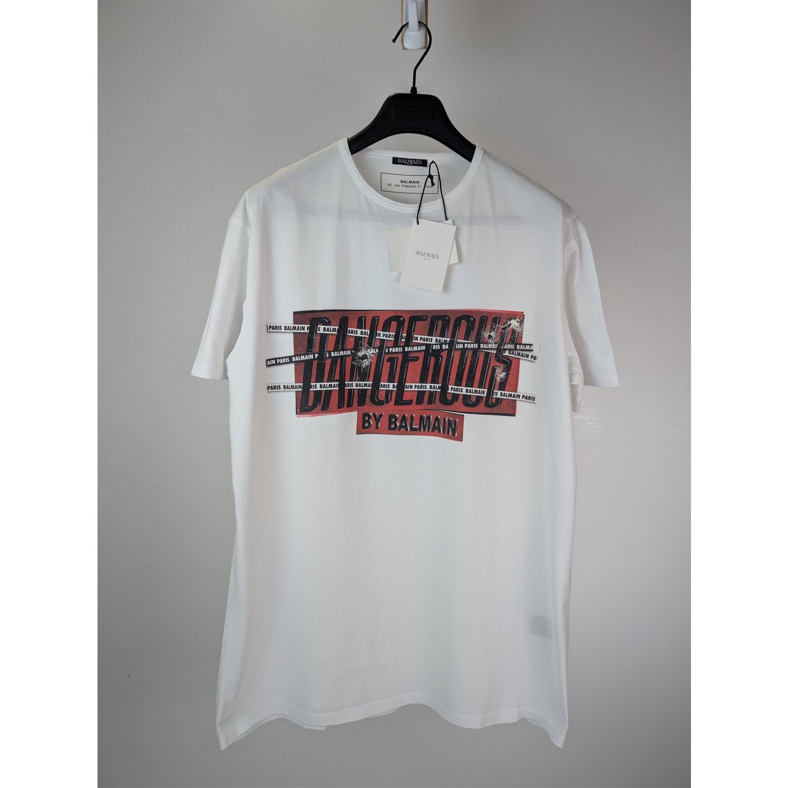 Balmain o1rshd1 Dangerous Print Cotton Crewneck T-Shirt in White Size US S / EU 44-46 / 1 - 1 Thumbnail