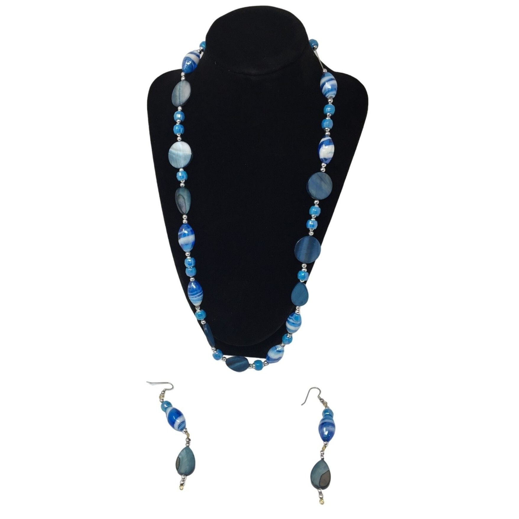 Other Womens Blue Beaded Necklace with Matching Dangly Earrings Size ONE SIZE - 1 Thumbnail