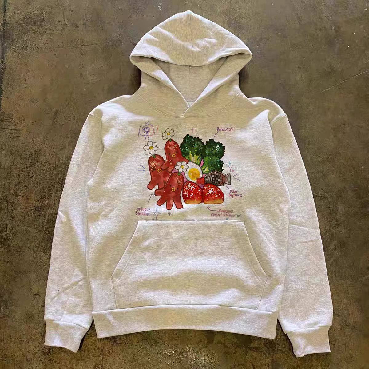 Japanese Brand × Vintage Grey washed vintage vegetable salad print hoodie Size US L / EU 52-54 / 3 - 1 Thumbnail