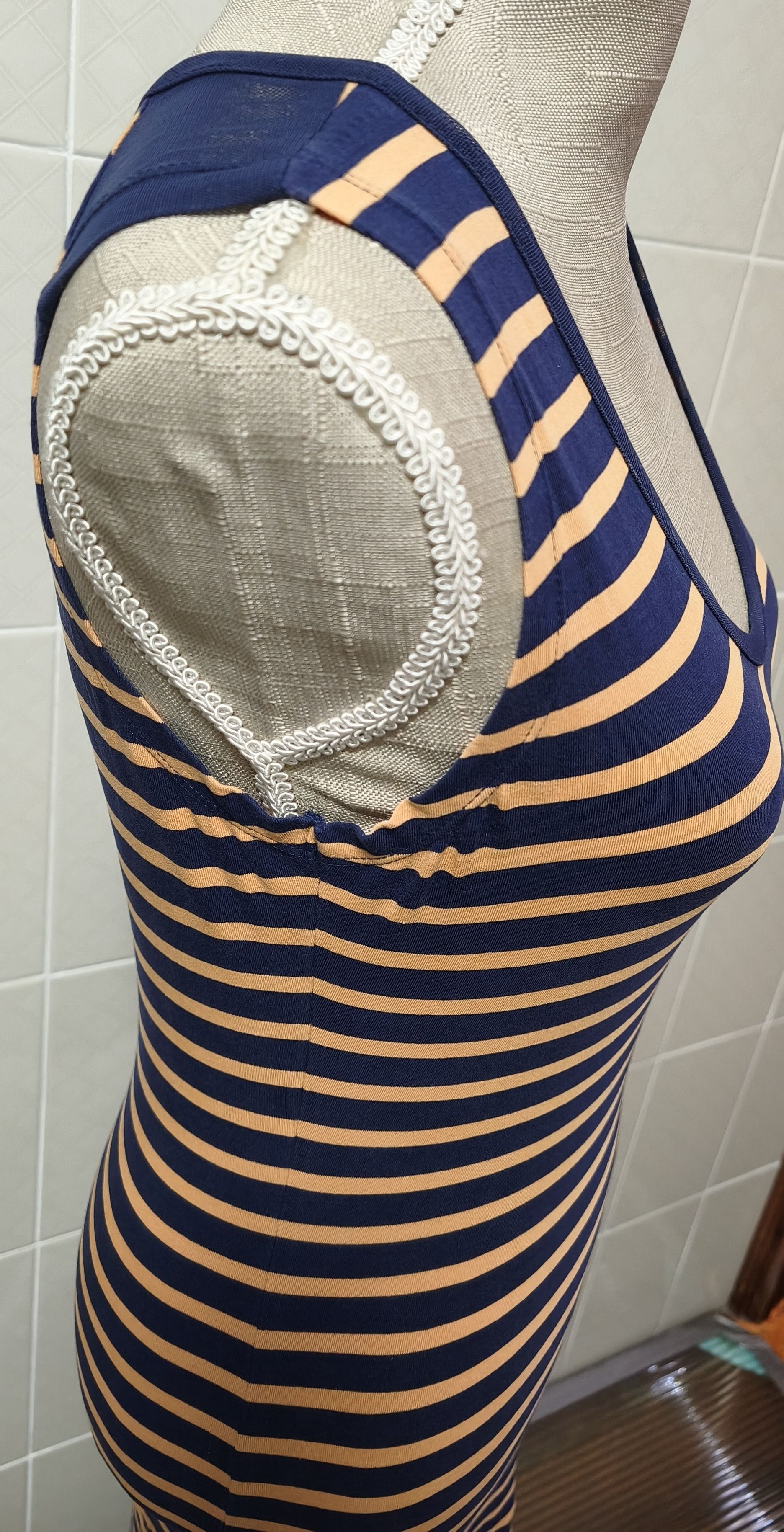 Jean Paul Gaultier 2000's Short dress in navy and orange stripes Size XS / US 0-2 / IT 36-38 - 11 Thumbnail