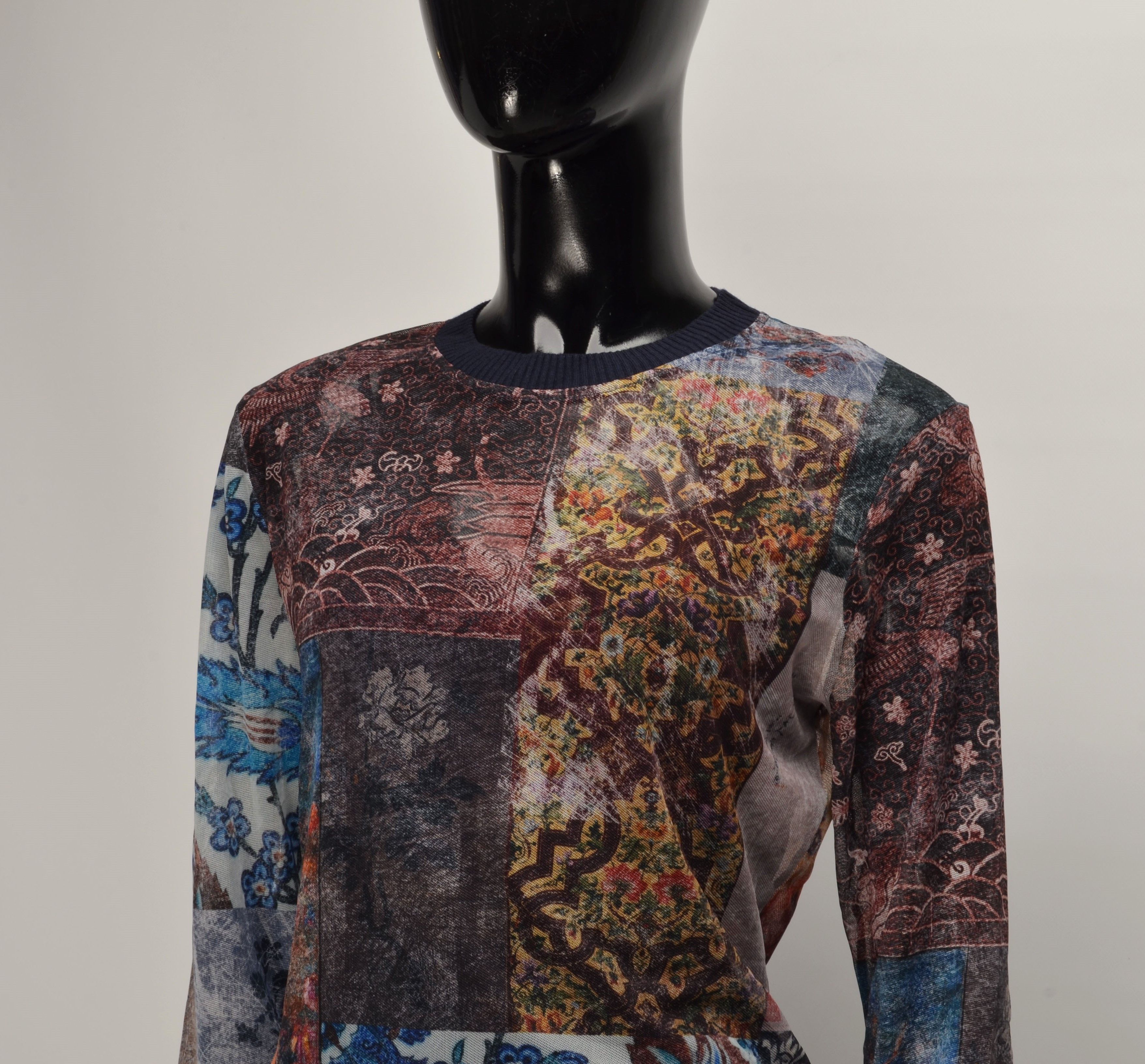 Designer × Desigual × Vintage Desigual Y2K Mesh Printed Long Sleeve Boho Top Blouse Size L / US 10 / IT 46 - 2 Thumbnail