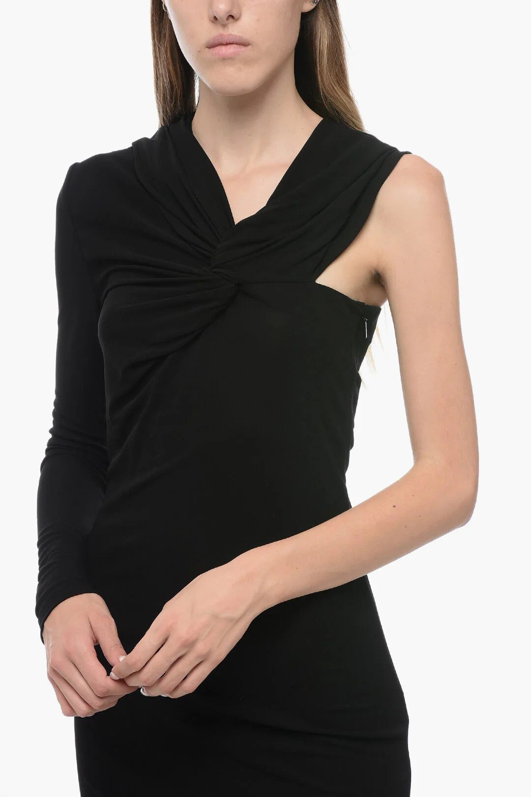 Saint Laurent Paris og1mm0326 Asymmetric Dress in Black Size S / US 4 / IT 40 - 3 Thumbnail