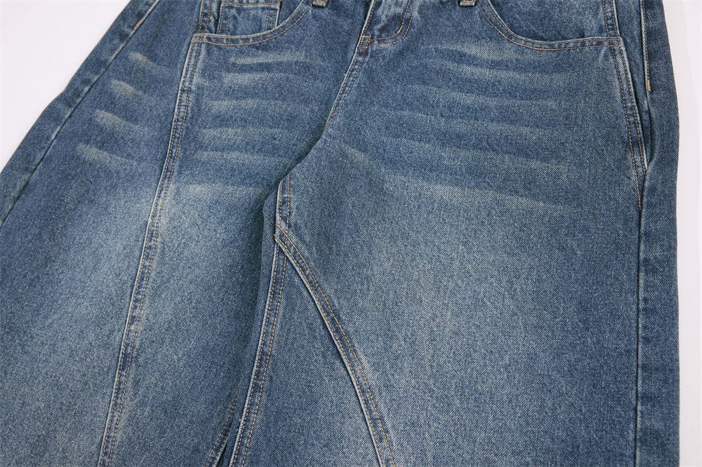 Jean Men's washed distressed irregular patchwork straight jeans Size US 32 / EU 48 - 4 Thumbnail