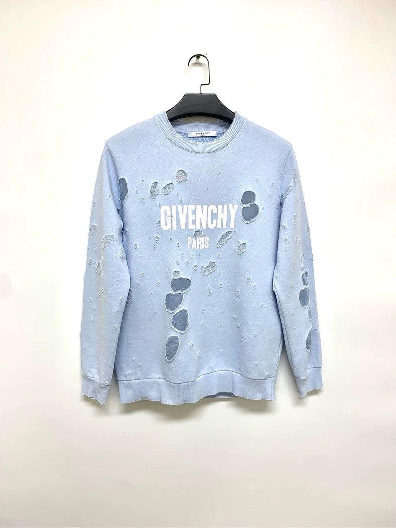 Givenchy Givenchy Haze Blue Ripped Hoodie S Size Shoulder Width 47 Size US S / EU 44-46 / 1 - 1 Thumbnail