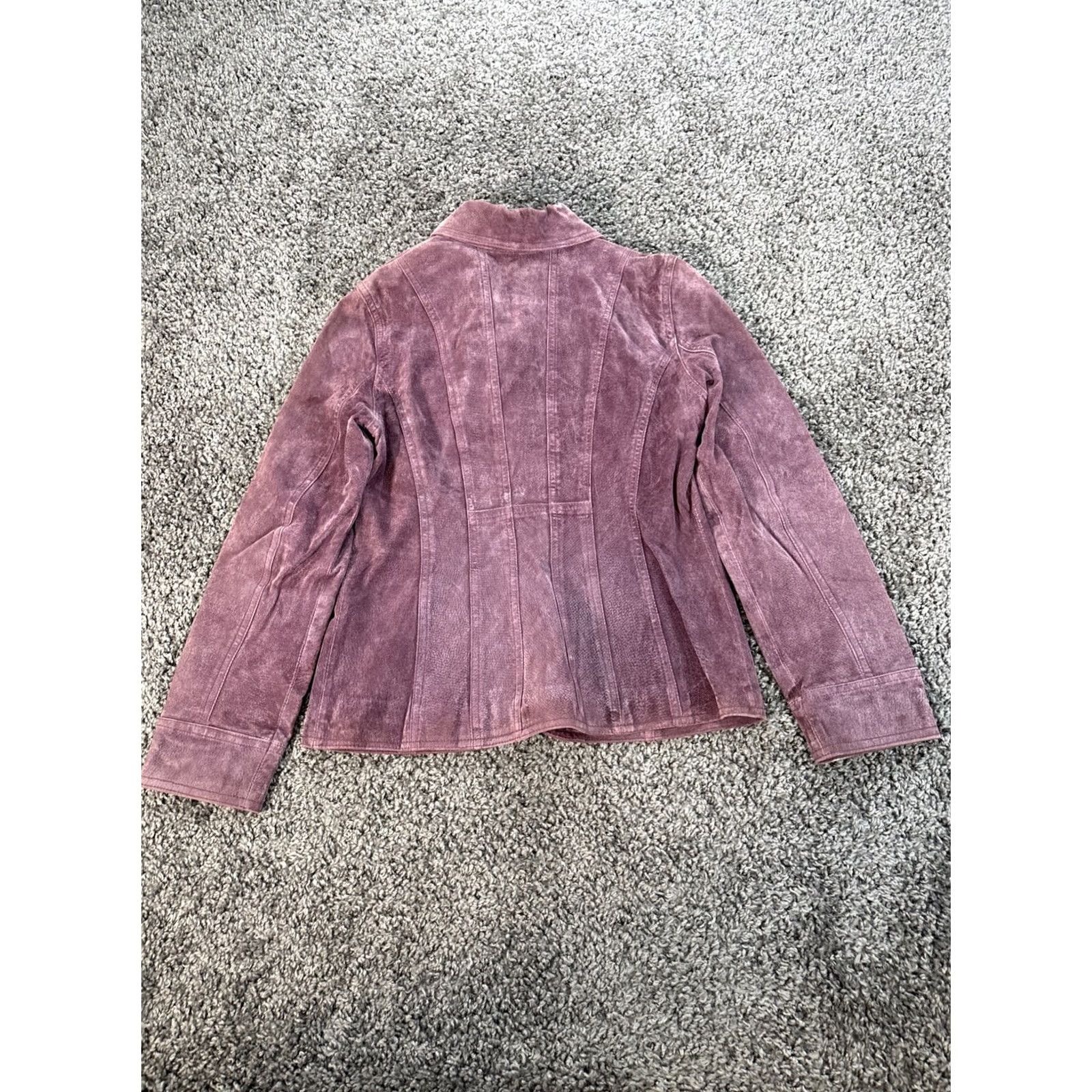 Vintage IE Relaxed Leather Jacket Womens Small Purple Button Pocket Boho Y2K Varsity Style Bohemian Girls Womens Size S / US 4 / IT 40 - 5 Thumbnail