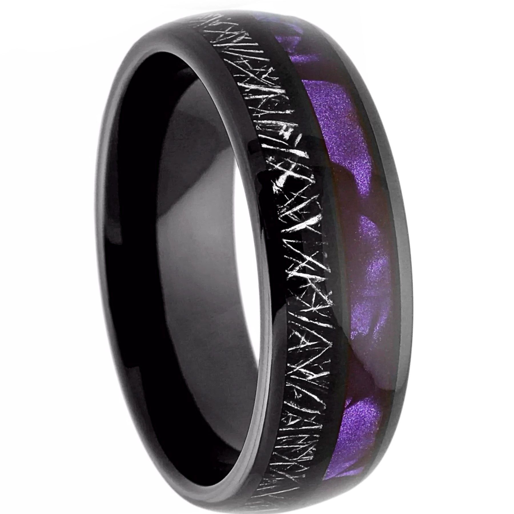Other Tungsten Ring Purple Shell & Faux Meteorite Stripe Band Size ONE SIZE - 2 Thumbnail