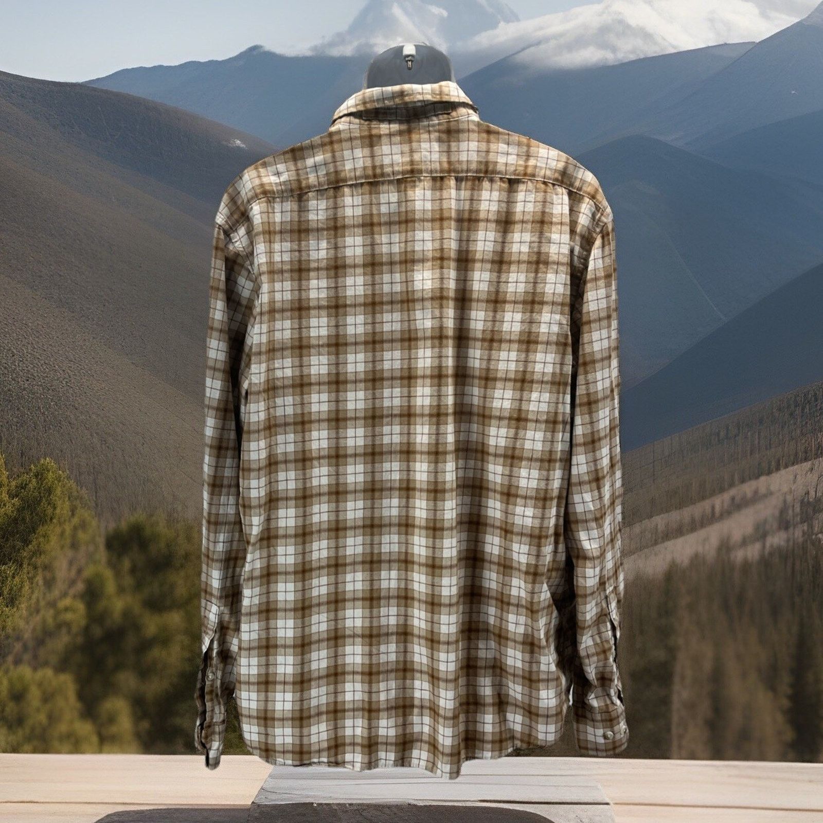 Banana Republic MENS BANANA REPUBLIC BROWN KHAKI MULTI PLAID SLIM SHIRT XL Size US XL / EU 56 / 4 - 4 Thumbnail