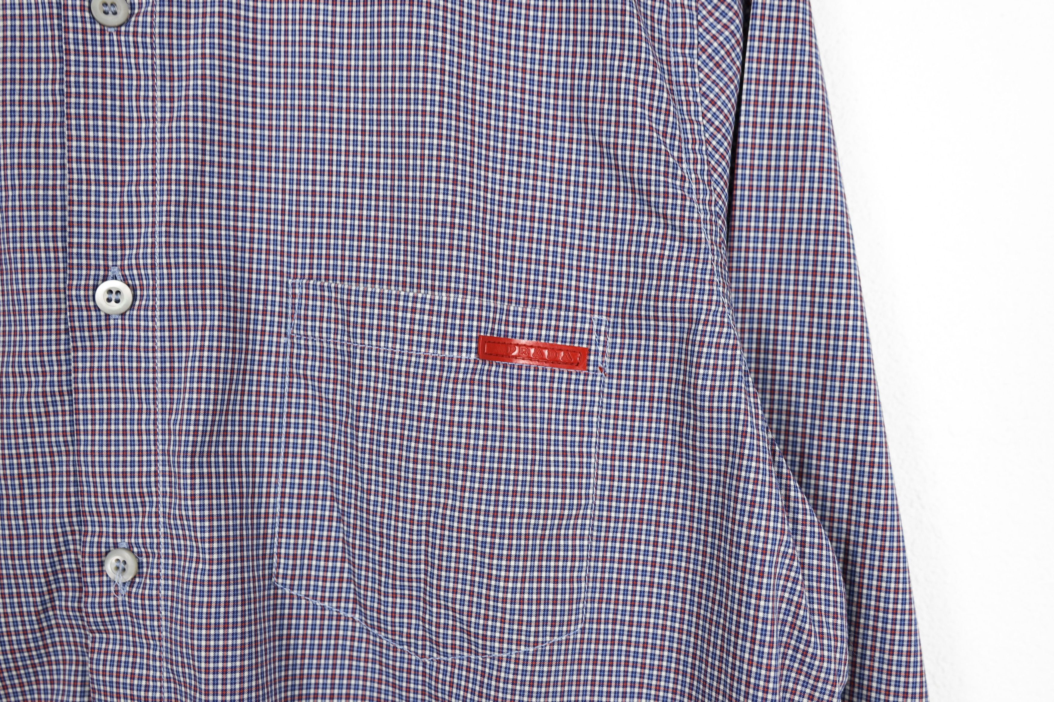 Prada Prada Red Rubber Logo Multicolor Check Shirt Size US M / EU 48-50 / 2 - 3 Thumbnail
