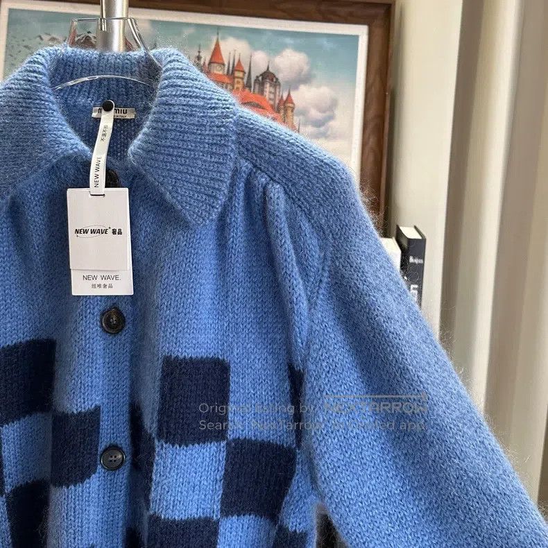 Miu Miu Miu Miu 36 Blue plaid knit cardigan coat Size S / US 4 / IT 40 - 4 Thumbnail