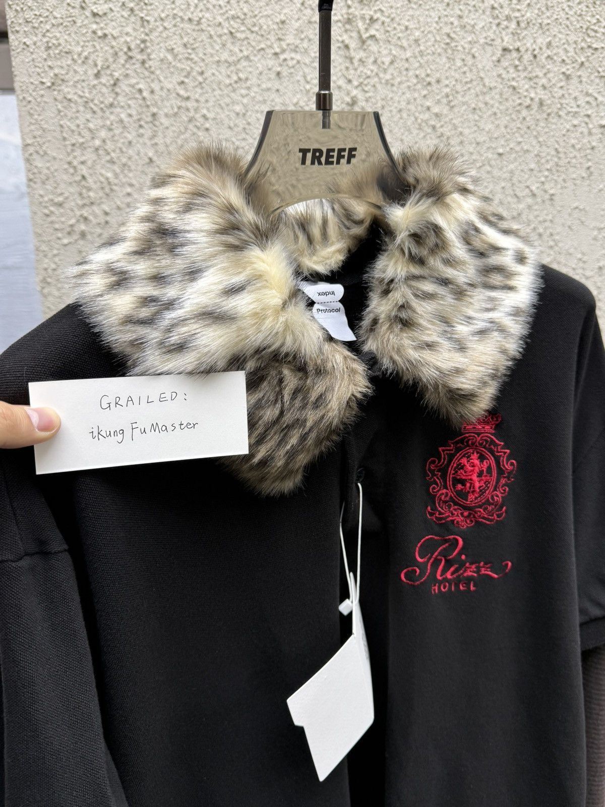トップス protocol index FUR COLLAR LAYERED POLO PROTOCOL INDEX FUR COLLAR LAYERED POLO SHIRTS-BLACK