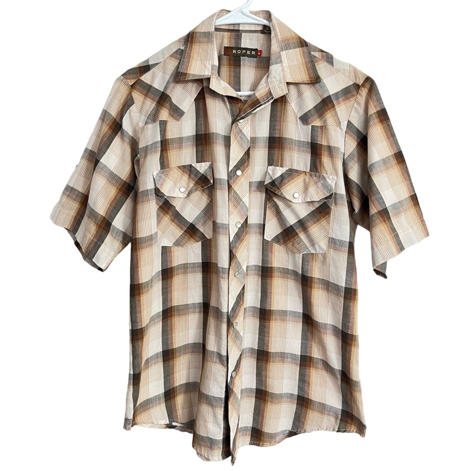 Roper Roper Pearl Snap Brown Plaid Shirt Pockets Diamond Pattern Size US S / EU 44-46 / 1 - 1 Thumbnail
