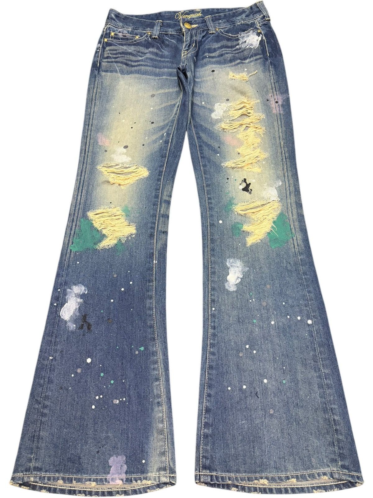 Vanquish Vintage Vanquish Rusty Wash Painted Distress Flare Jeans Size 31" - 1 Thumbnail