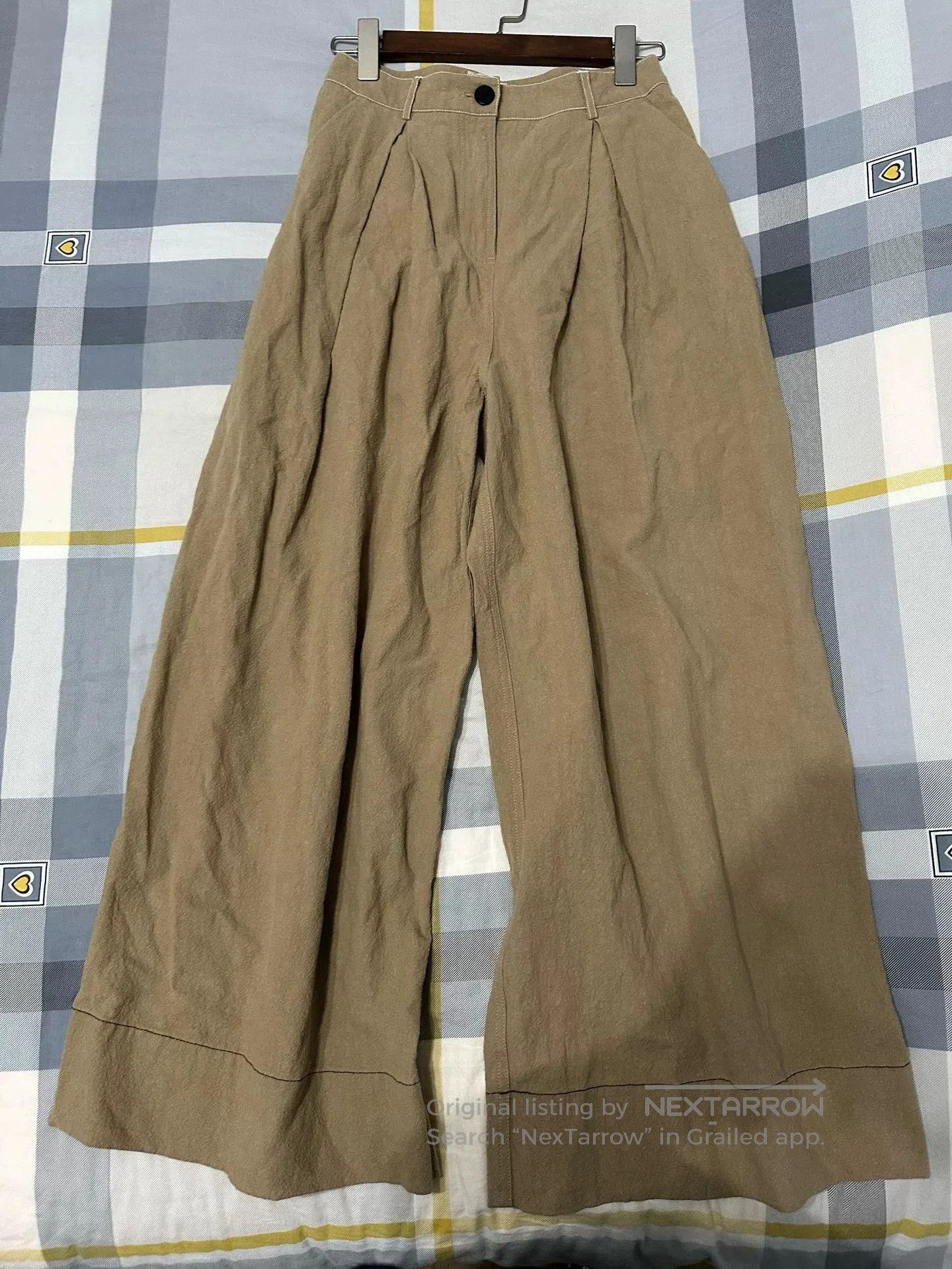 Japanese Brand Beige Cotton Linen Wide Leg Trousers. Size US 28 / EU 44 - 1 Thumbnail