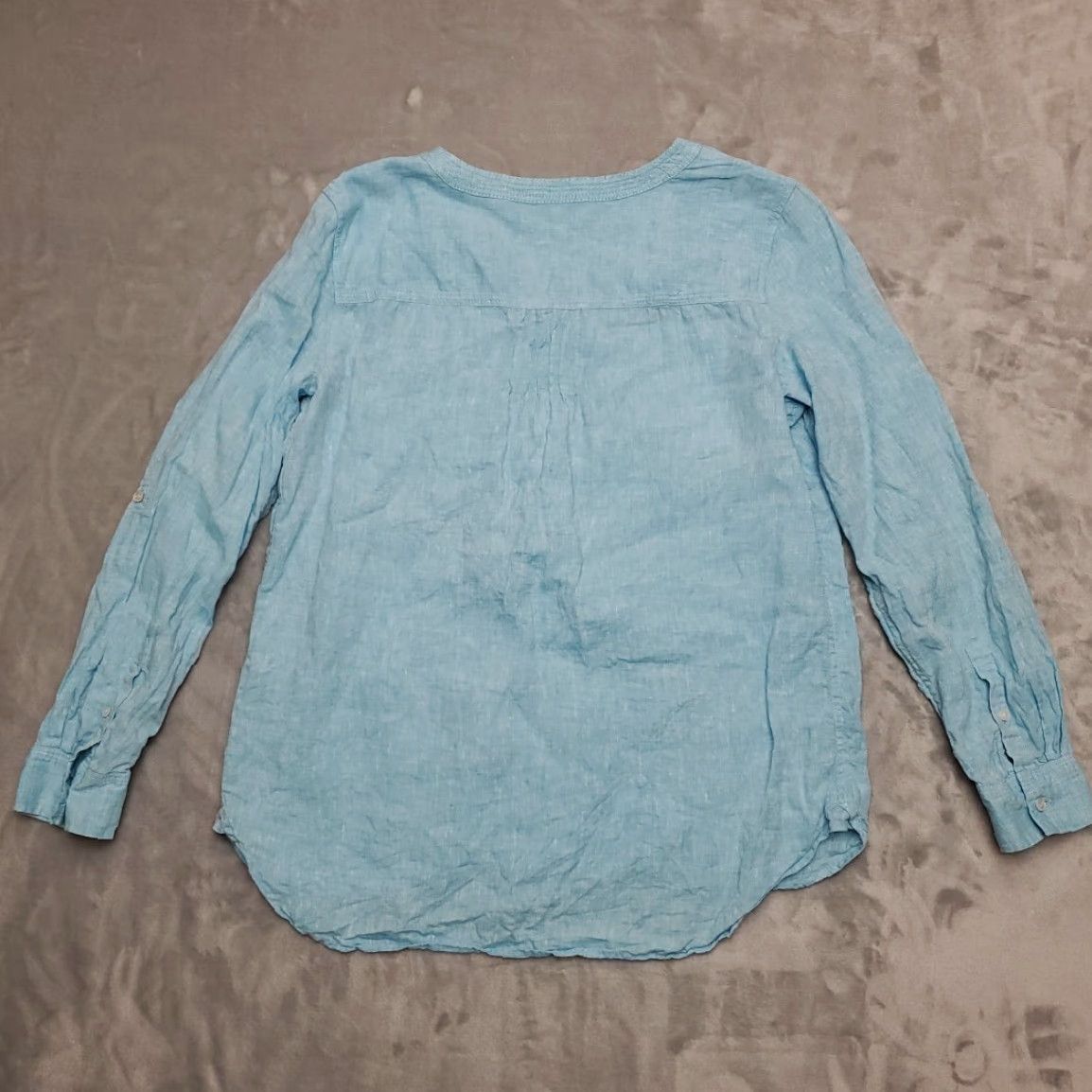 Talbots VINTAGE Talbots Shirt Womens M Blue Linen Band Collar Henley Beach Coastal Top Size M / US 6-8 / IT 42-44 - 6 Thumbnail