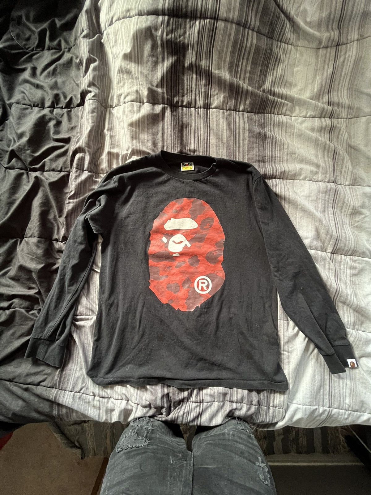 image of Bape Color Camo Big Ape Head Long Sleeve Tee in Black, Men's (Size XL)