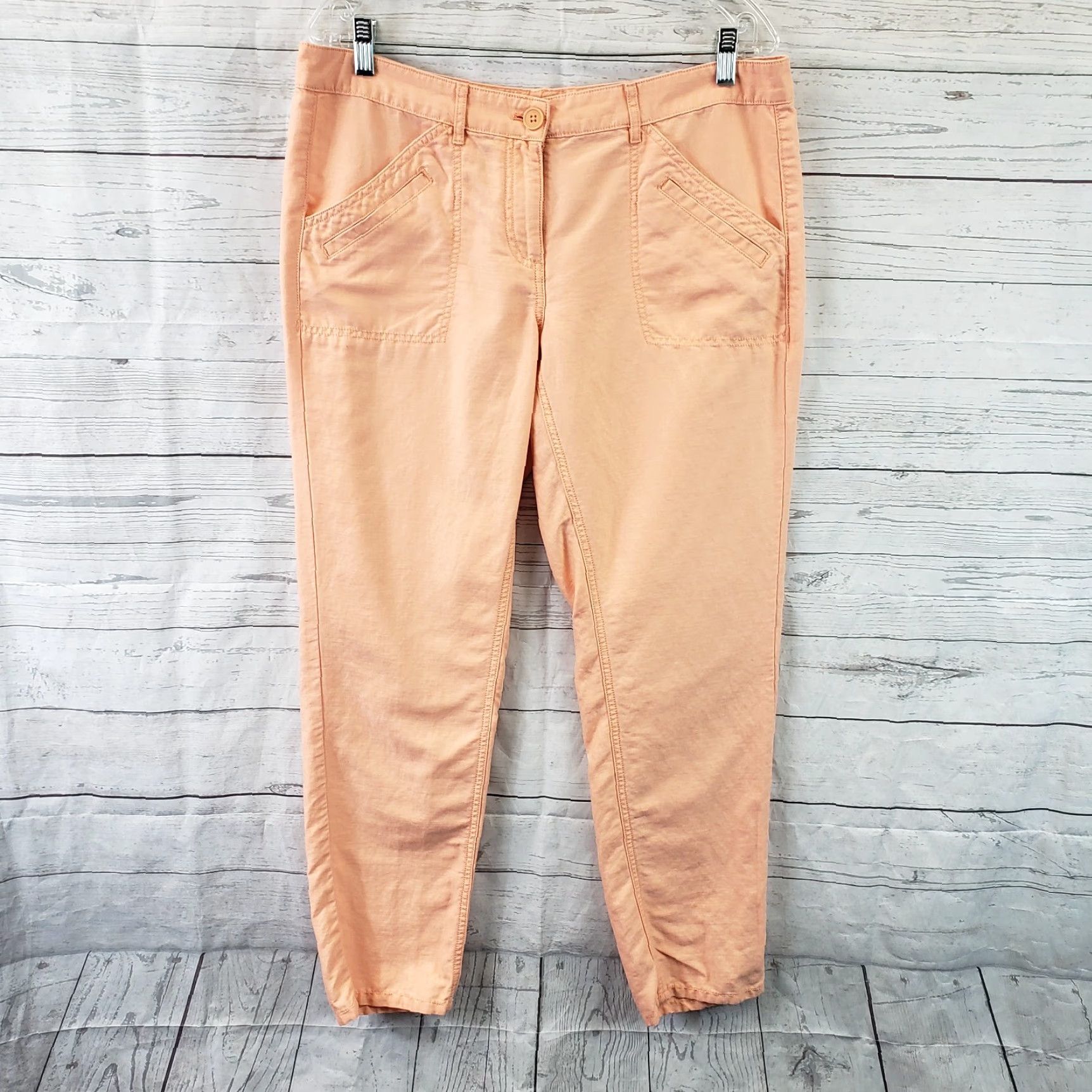 Loft LOFT Ann Taylor Womens Pants Solid Orange Linen Cotton Mid Rise 10 Casual - 29.5 Inseam Size 32" / US 10 / IT 46 - 2 Thumbnail
