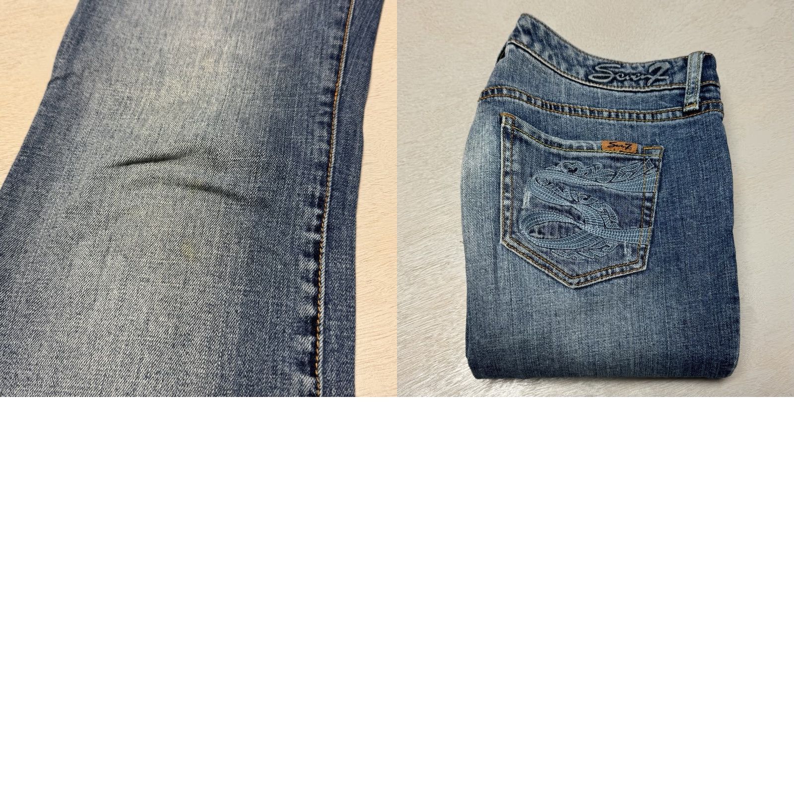 7 For All Mankind 7 For All Mankind Dojo Jeans Flared Wide Leg Low Rise 30x32 Blue Cotton Denim Embroidered Back Pocket Womens Jeans Size 30" / US 8 / IT 44 - 9 Thumbnail