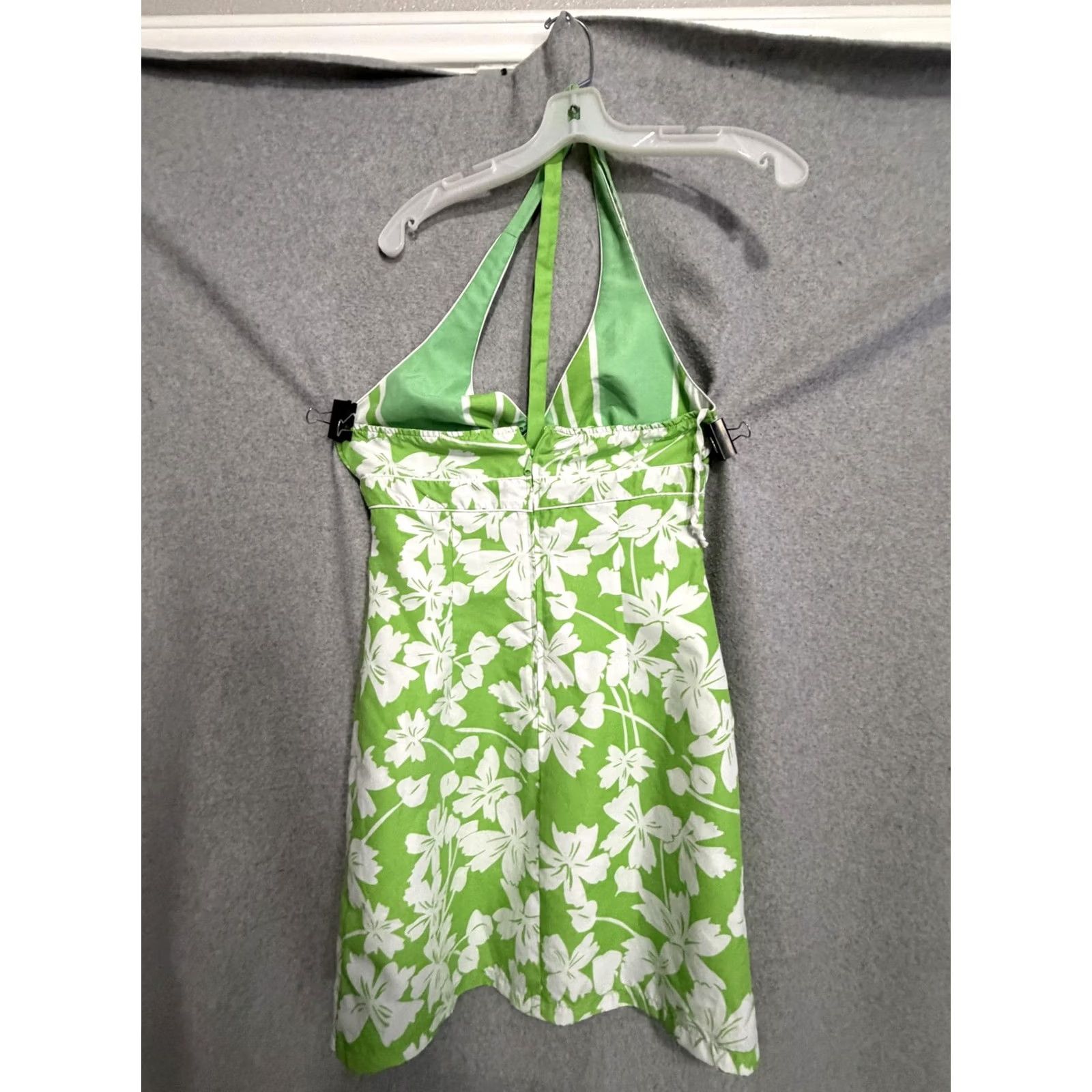 Vintage Tropical Hawaiian Dress Womens M Green Floral Halter Empire Sundress Reversible Size M / US 6-8 / IT 42-44 - 2 Thumbnail