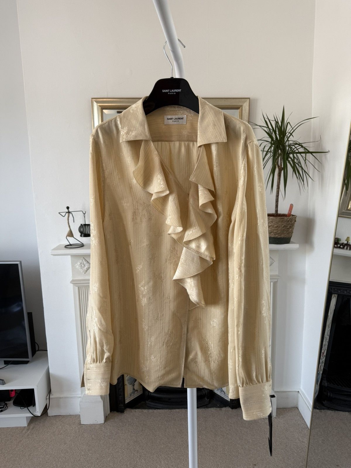 Saint Laurent Paris SS22' Saint Laurent Fitted Ruffled Silk Shirt Size US M / EU 48-50 / 2 - 2 Thumbnail