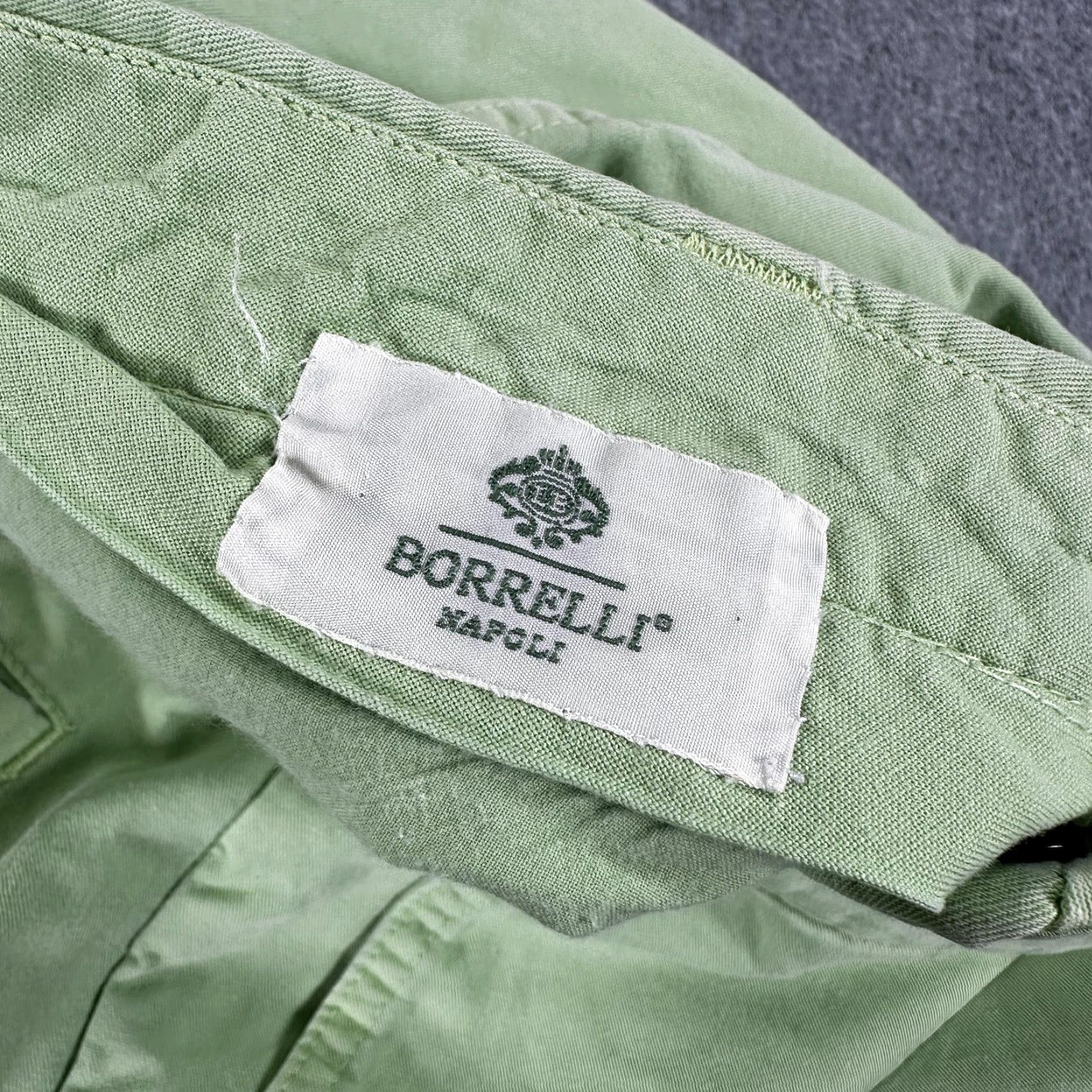 Vintage Borrelli Napoli Chino Pants Mens 36 Flat Front Linen Cotton Green 50% Linen 50% Cotton Italy Slim Front Pockets Straight Leg” Size US 36 / EU 52 - 6 Thumbnail