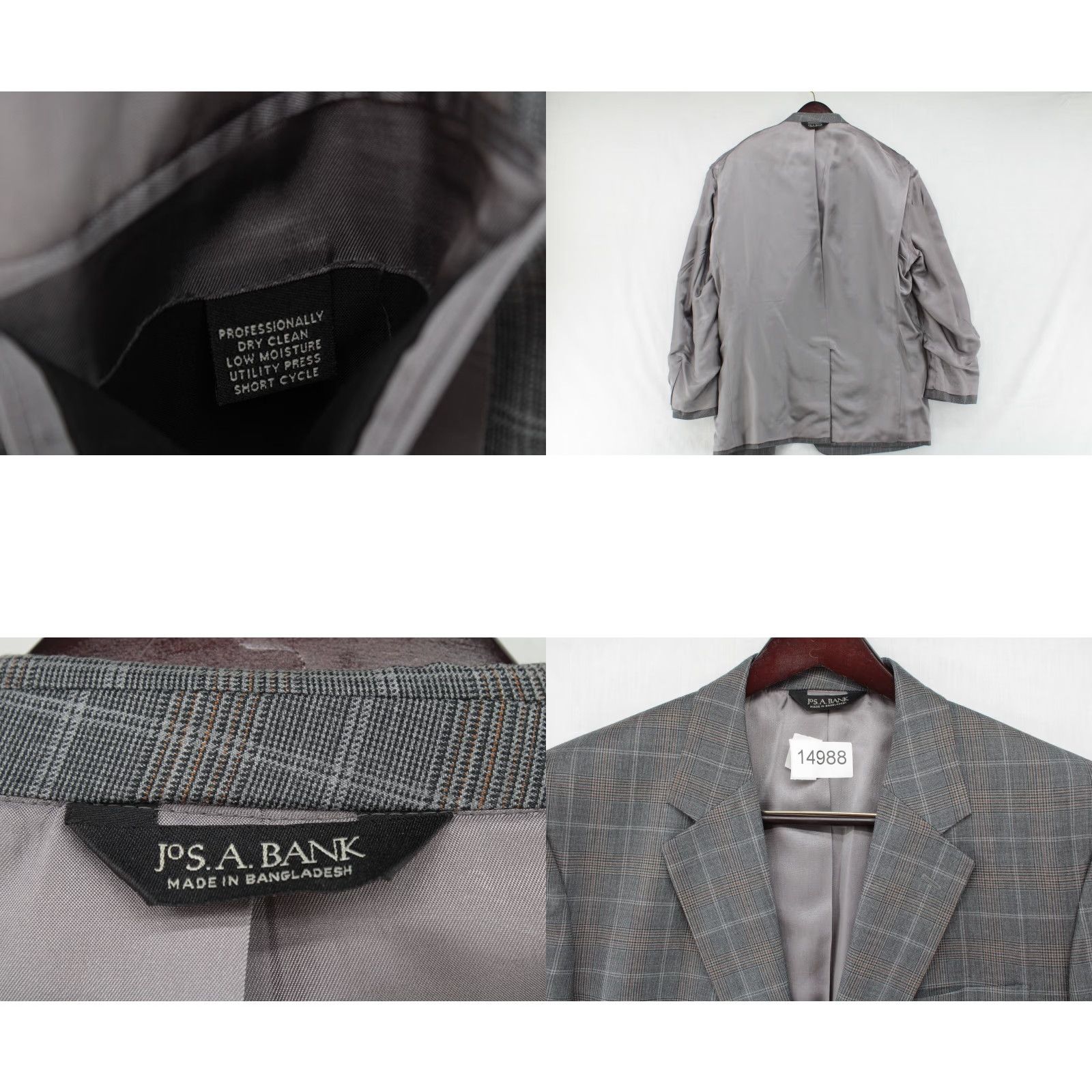 Jos. A. Bank Jos A Bank Wool Suit Jacket 46L Gray Windowpane Plaid Houndstooth Regencycore 46 Wool Jacket Suit Jos. A. Bank Notch Lapel Notch Notch? Size 46R - 8 Thumbnail