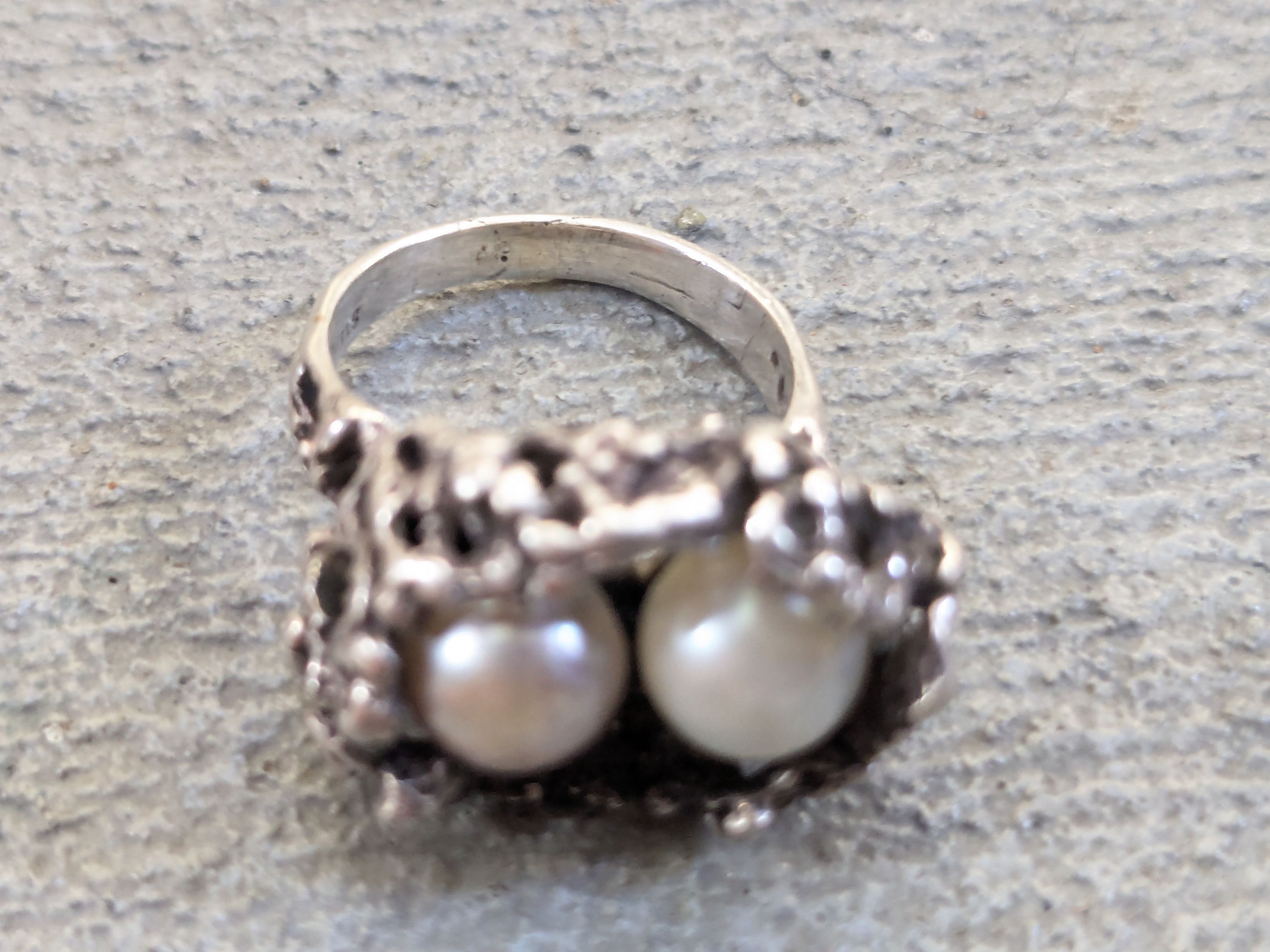 Other Vintage Sterling Silver Ring Pearl Brutalist Modern Abstract Size ONE SIZE - 9 Thumbnail
