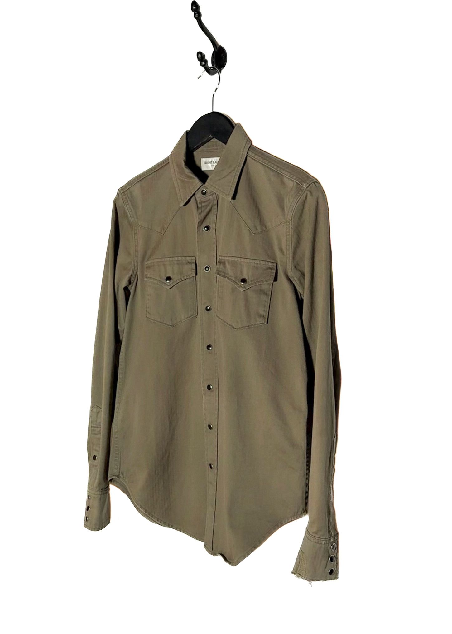 Saint Laurent Paris Saint Laurent 2020 Khaki Snap Buttoned Western Shirt Size S / US 4 / IT 40 - 2 Thumbnail