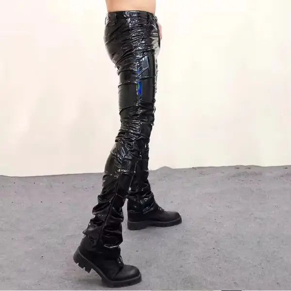 Jean Cool Black Holographic Shiny Reflective Stretchy pu Leather Size US 38 / EU 54 - 2 Thumbnail