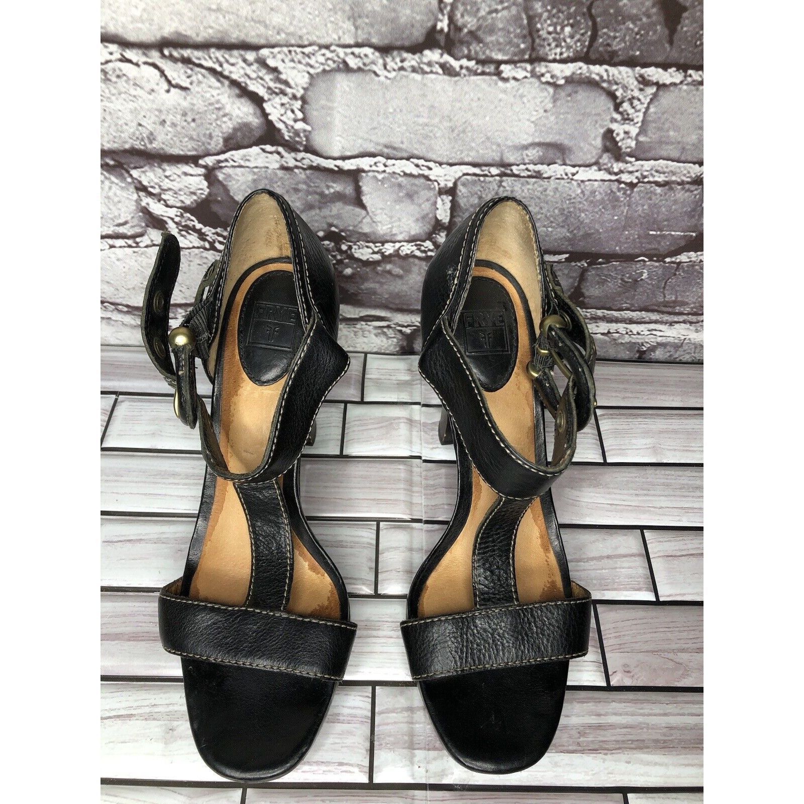 Frye Frye Gabby Bucklet Black Leather T-Strap High Heel Sandals W Size US 7 / IT 37 - 9 Thumbnail