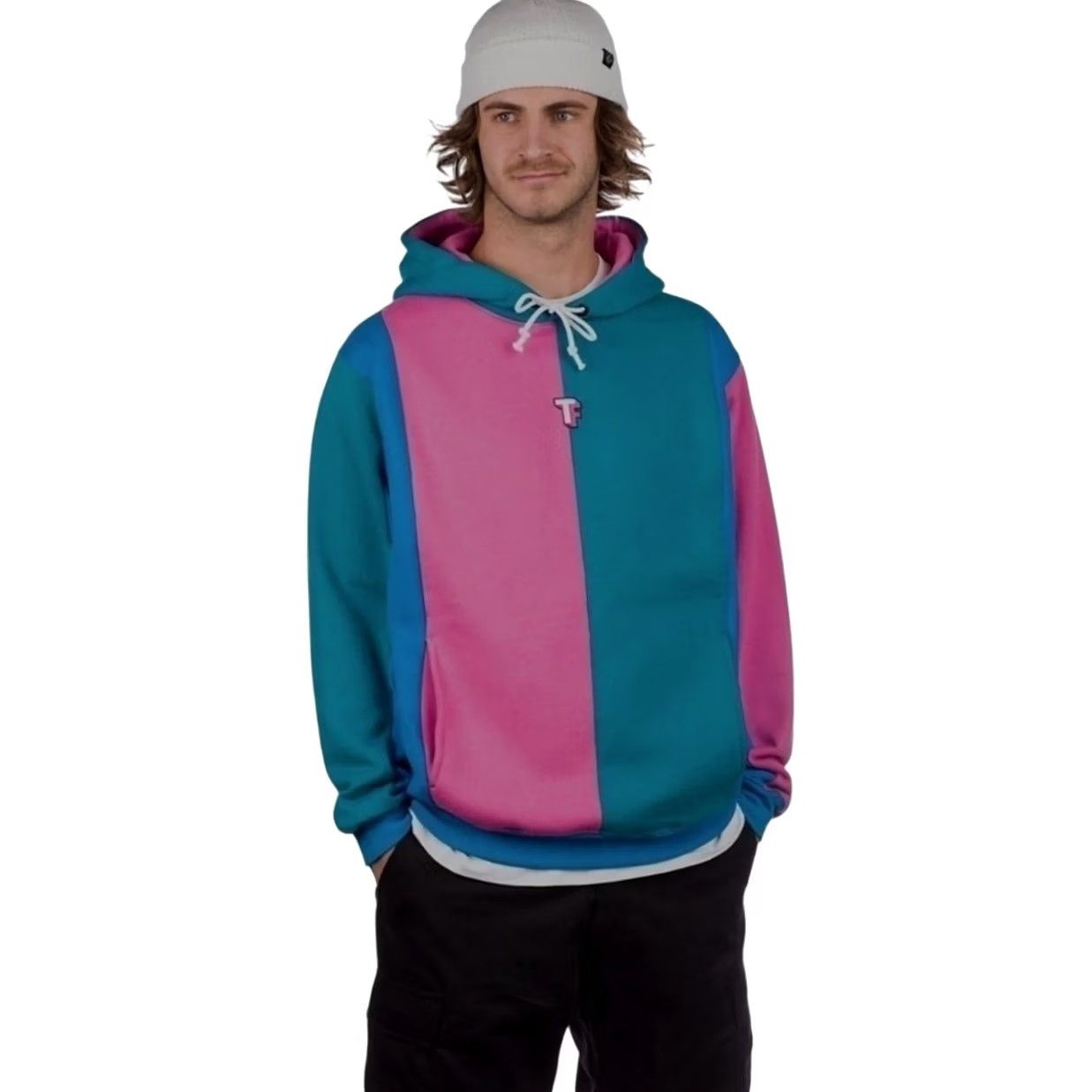 Teddy Fresh Teddy Fresh Hoodie Pullover Mens L Colorblock Blue Teal Pink Pocket Long Sleeve Cotton Polyester Size US L / EU 52-54 / 3 - 6 Thumbnail