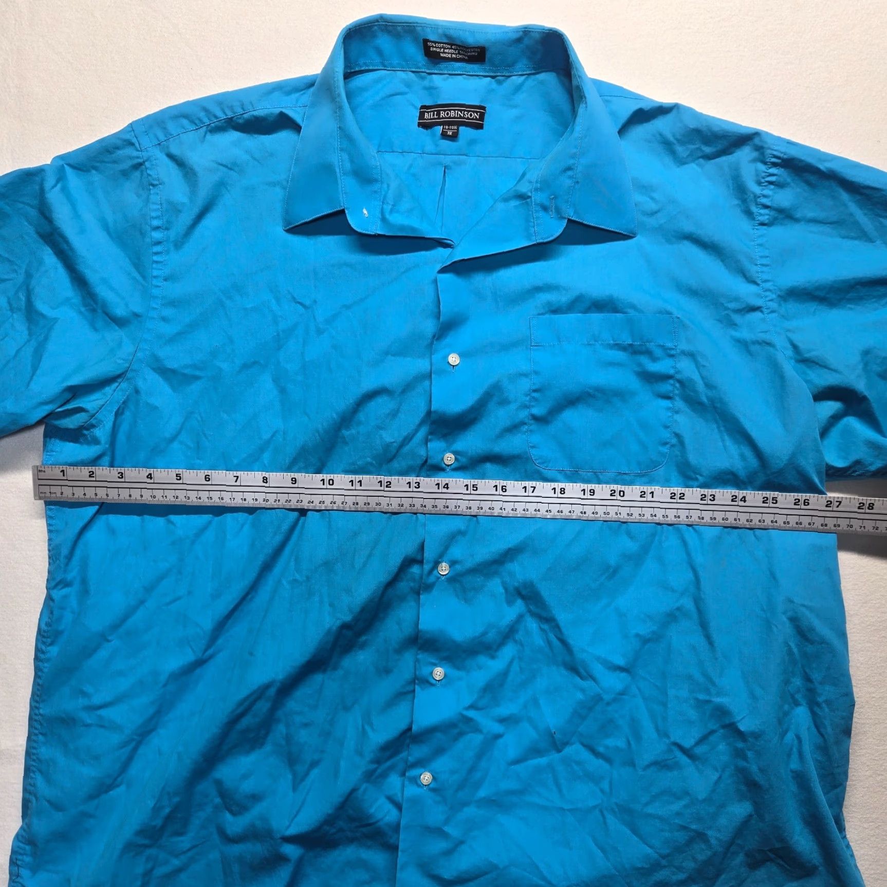 Vintage Bill Robinson Dress Shirt Solid Blue Button-Down 3X Big & Tall Adult Mens Shirt Size 48R - 4 Thumbnail