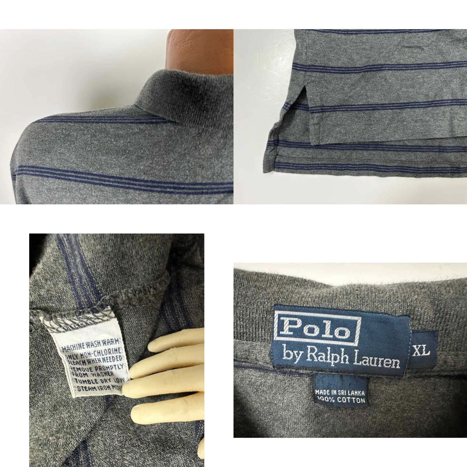 Polo Ralph Lauren VINTAGE Polo Ralph Lauren Polo Shirt Men XL Gray Navy Striped 90s Preppy Midweight Jersey Mens XL Gray Polo Size US XL / EU 56 / 4 - 8 Thumbnail