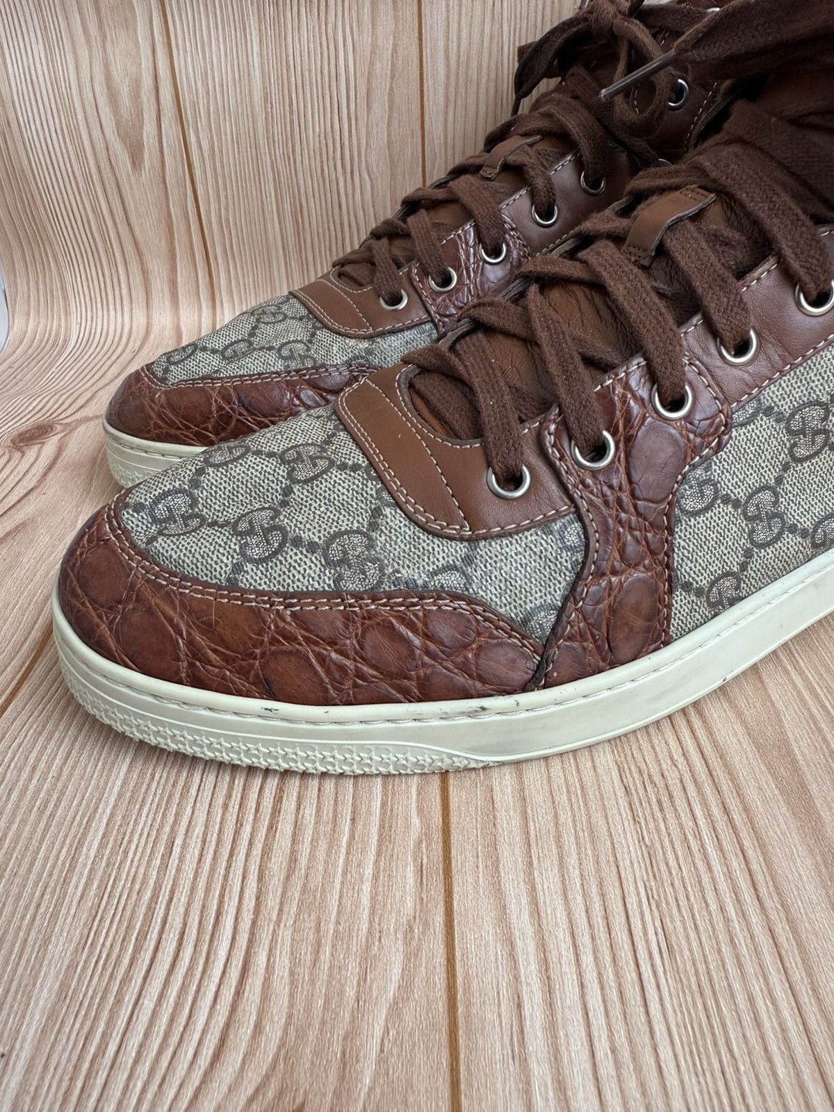 Gucci Crocodile trim Monogram sneakers Size US 12 / EU 45 - 3 Thumbnail