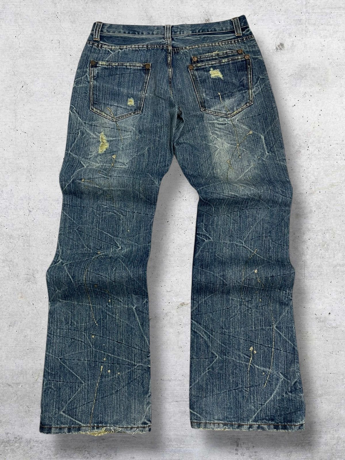 If Six Was Nine VINTAGE DISTRESSED GOLD MUD WASH FLARED NYLAUS JAPAN DENIM Size US 31 - 10 Thumbnail