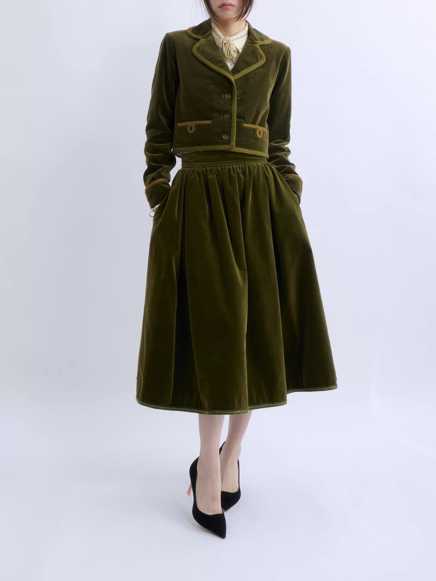 Valentino VALENTINO GARAVANI 70s Olive Green Velvet 2-Piece Set Size M / US 6-8 / IT 42-44 - 2 Thumbnail