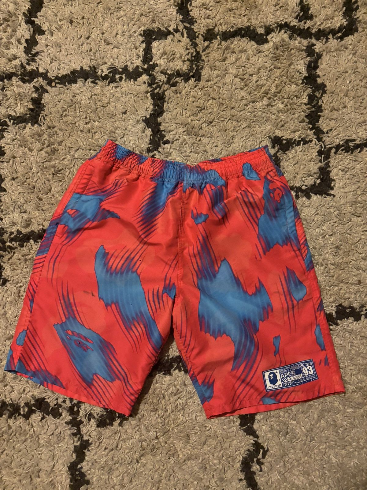 image of Bape Stroke Camo Beach Shorts in Blue, Men's (Size 31)