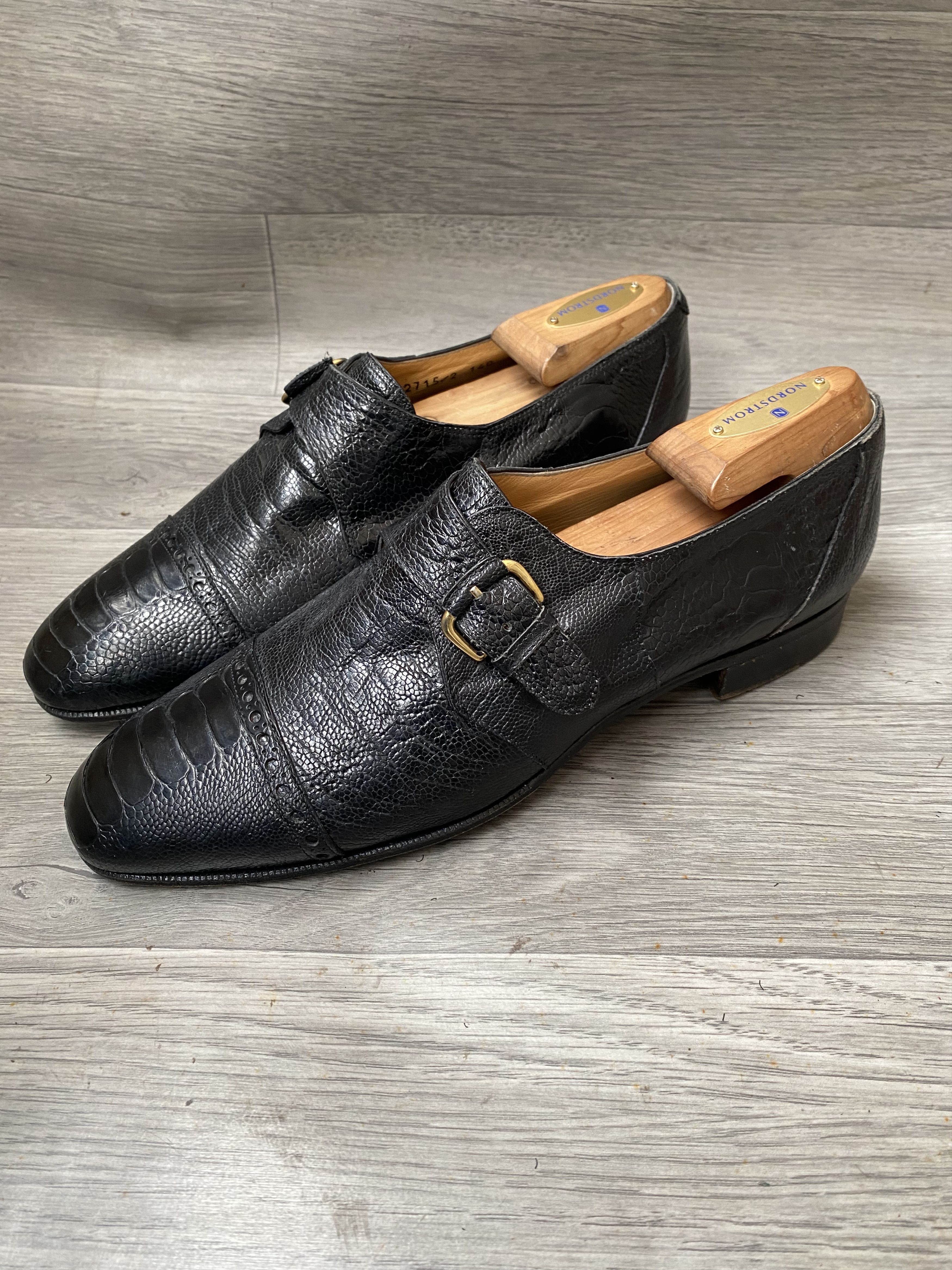 Mauri Mauri single monk strap black exotic ostrich leather sz41 Size US 8 / EU 41 - 4 Thumbnail