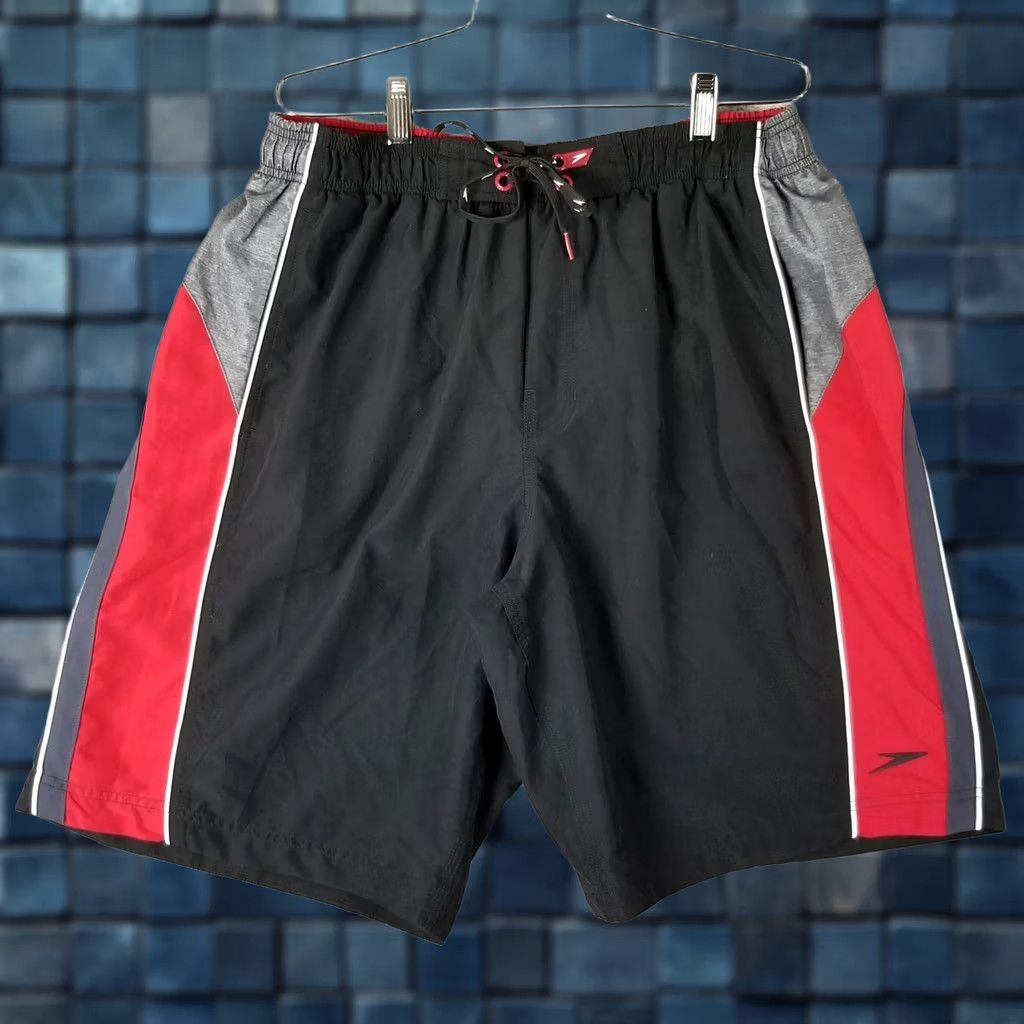 Speedo SPEEDO Shorts Mens Large Swim Trunks Lined Colorblock Black Red Gray Multicolor Trunks Mens Size US 33 - 1 Thumbnail