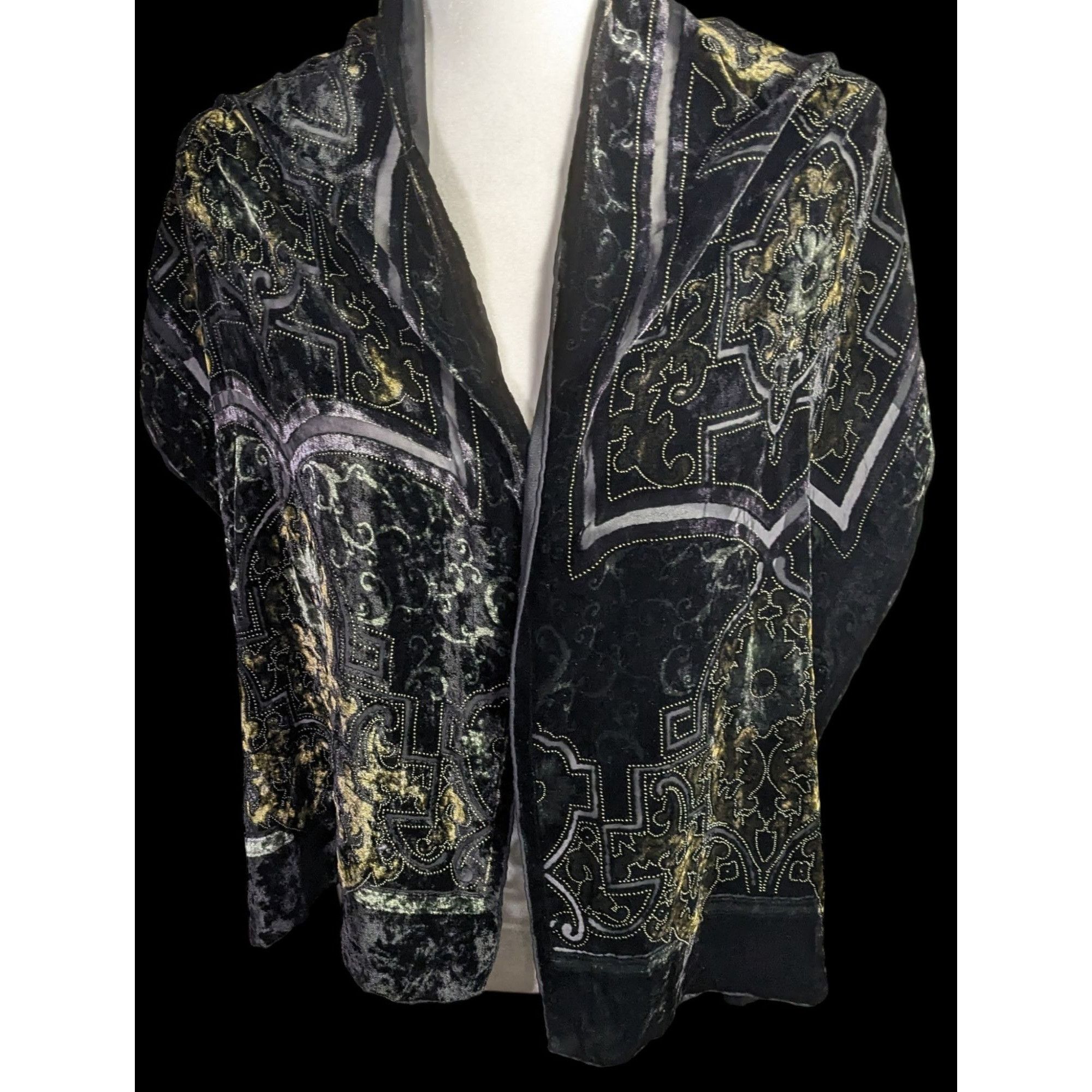 Chicos Chicos Black Burnt Velvet Scarf With Gold Baroque Print Size ONE SIZE - 2 Thumbnail